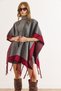 Women's Smoked Color Block Poncho Cardigan Hrk-19000423 - 5