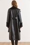 Women's Black Lined Faux Leather Trench Coat with Fur Detail and Pockets Trc-00000012 - 2