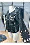 Women's Perforated Patterned Buttoned Blouse - 3