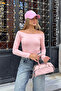 Powder Pink Off-The-Shoulder Long Sleeve Blouse