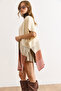 Women's Ecru Zigzag Patterned Poncho Cardigan Hrk-19000422 - 5