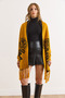 Women's Mustard Rose Patterned Fringed Poncho Cardigan Hrk-19000383 - 2