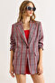 Women's Burgundy Fleto Pocket Lined Blazer Jacket Ckt-19000486