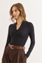 Women's Black Combed Modal Deep V Neck Stretchy Blouse Blz-19003136 - 3