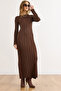 Women's Brown Spanish Sleeve Belted Maxi Knit Dress Elb-19002546