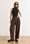 Women's Brown Pocketed Pleated Balloon Polyviscose Flowy Pants Pnt-19000370 - 4