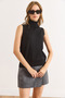 Women's Black Turtleneck Sleeveless Slim Knitwear Sweater Kzk-19001019 - 2