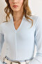 Women's Ice Blue Combed Modal Deep V Neck Stretchy Blouse Blz-19003136 - 6
