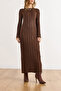 Women's Brown Spanish Sleeve Belted Maxi Knit Dress Elb-19002546 - 3