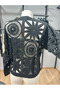 Women's Perforated Patterned Buttoned Blouse - 7