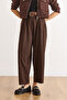Women's Brown Pocketed Pleated Balloon Polyviscose Flowy Pants Pnt-19000370 - 3