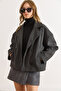 Women's Smoked Lined Double-Breasted Collar Pocketed Short Cashmere Coat Kbn-19000015 - 3