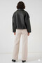 Women's Black Oversize Zippered and Buttoned Side Pocket Faux Leather Jacket Hzl25W-Bd110551 - 7