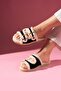 Damy Black Buckle Double Strap Plush Detailed Women's House Slippers