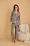 Grey Mixed Color Soft Textured Knitwear Winter Knitted Buttoned Pajama Set7954-5 - 2