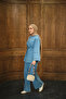 Women's V Brooch Detail Suit Light Blue - 5
