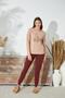 Women's Beige Color Long Sleeve Crew Neck Polka Dot Bottom Pajama Set C2T3N351