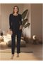 Women's Navy Blue Special Design Lace Long Sleeve Cotton Maternity Pajama Set - 2