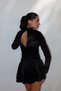 Estelle Women's Black Velvet Elastic Waist Mini Long Sleeve Dress - 4