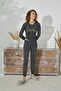 Women's Smoked Color Long Sleeve Crew Neck Printed Pajama Set C5T5N251 - 6