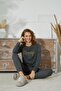 Women's Smoked Color Long Sleeve Crew Neck Printed Pajama Set C5T5N251 - 5
