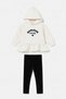 Girl's Bonjour Letter Printed Velvet Leggings Hooded Bottom Top Set - 3