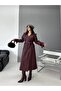 Women's Lined Premium Leather Trench Coat with Epaulettes and Cape - 2
