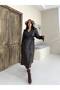 Women's Lined Premium Leather Trench Coat with Epaulettes and Cape