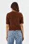 Embroidered Short Sleeve Knit Blouse Brown - 5