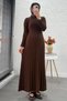 Volan Cut Ribbed Knit Dress - Brown - 3