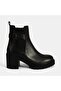 Women's Black Metal Buckle Detailed Heeled Boots - 2
