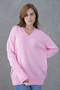 Pink Knitwear Fabric V-Neck Long Oversize Sweater 4093 - 8