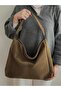 Cleo Large Women's Large Size Zippered Suede Shoulder Bag Khaki - 4