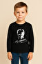 Mustafa Kemal Atatürk Printed Black Crew Neck Combed Cotton Fabric Children's T-Shirt Blouse