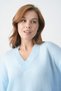 Women's Baby Blue Knitwear Fabric V-Neck Oversize Sweater 4093 - 2