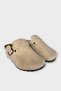 Unisex Buckle Detailed Cork Anatomical Sole Slippers Beige - Black - 3