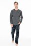 Men's Crew Neck Long Sleeve Pajama Set S26930 with Pocket