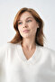 Women's Ecru Knitwear Fabric V-Neck Oversize Sweater 4093 - 2
