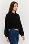 Women Crew Neck Knitted Sweater, Black - 3