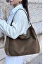 Cleo Large Women's Large Size Zippered Suede Shoulder Bag Khaki - 6