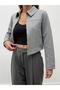 Women's Striped Zippered Gray Crop Jacket - 5