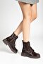 Women's Shiny Daily Brown Leather Thick Soled Boots - 4