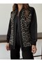 Buketli̇ Women's Full Zipper Glitter Jacquard Leopard Top and Jogger Pants Two-Piece Set - 7