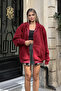 Burgundy Hooded Oversize Zippered Ribbed Sweatshirt - 2