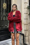 Burgundy Hooded Oversize Zippered Ribbed Sweatshirt - 3