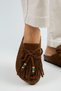 Malinda Women's Genuine Leather Tasseled Bead Detailed Sabo Tan Slippers - 6