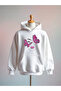 Printed Cotton 3 Thread Oversized White Sweatshirt