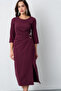 Women's Plum Slim Fit Crew Neck Accessory Detailed Midi Event Dress - 3