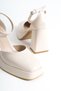 Skin Color Matte Patent Leather Platform Pointed Toe Block Heel Shoes 9 cm - 4