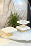 3 Piece Gold Detailed Porcelain Presentation Plate Set & Cookie Holder Cake Food Serving Set - 2